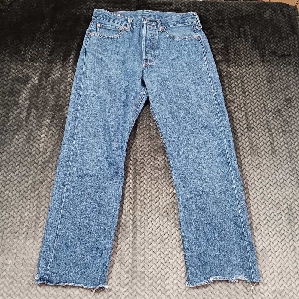 Levi's 501 Jeans Men's 30x27 Blue Cotton Denim Straight Button-Fly Frayed Hem